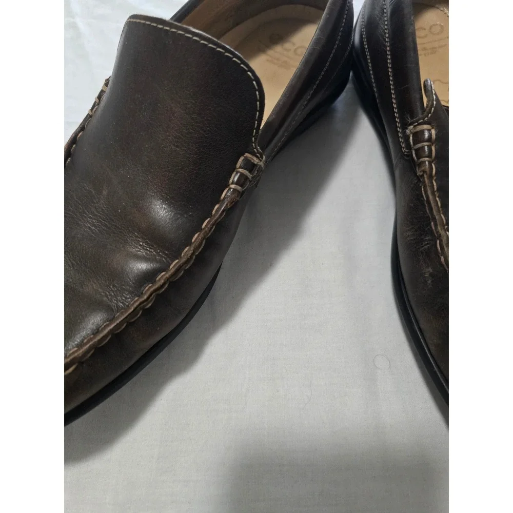 ECCO Mens Leather Driving Loafers Dark Brown Moc Toe Slip On Shoes Size 45